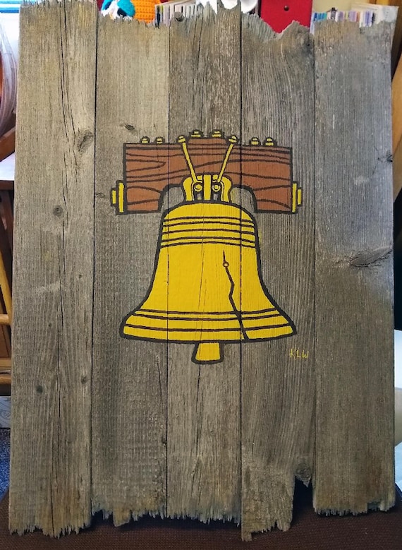 Han-painted Liberty Bell on Distressed Wood