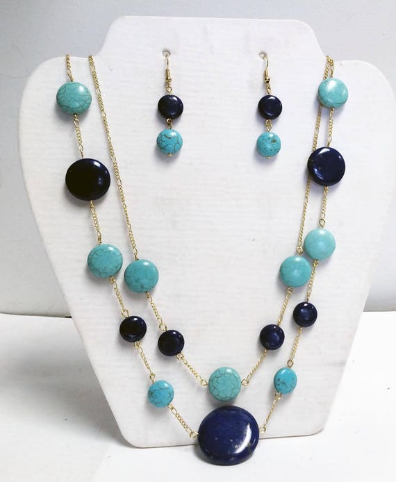Blue Lapis and Magnesite Necklace and Earrings