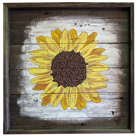 Download Pb02 Scribble Sunflower On Old Weathered Wood And Framed Etsy