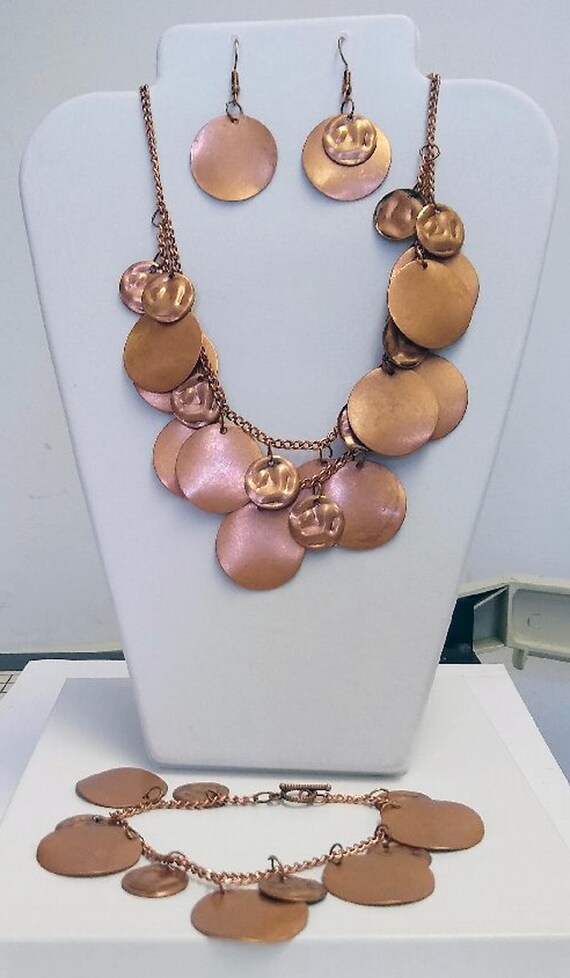 Copper Necklace, Bracelet & Earrings Set