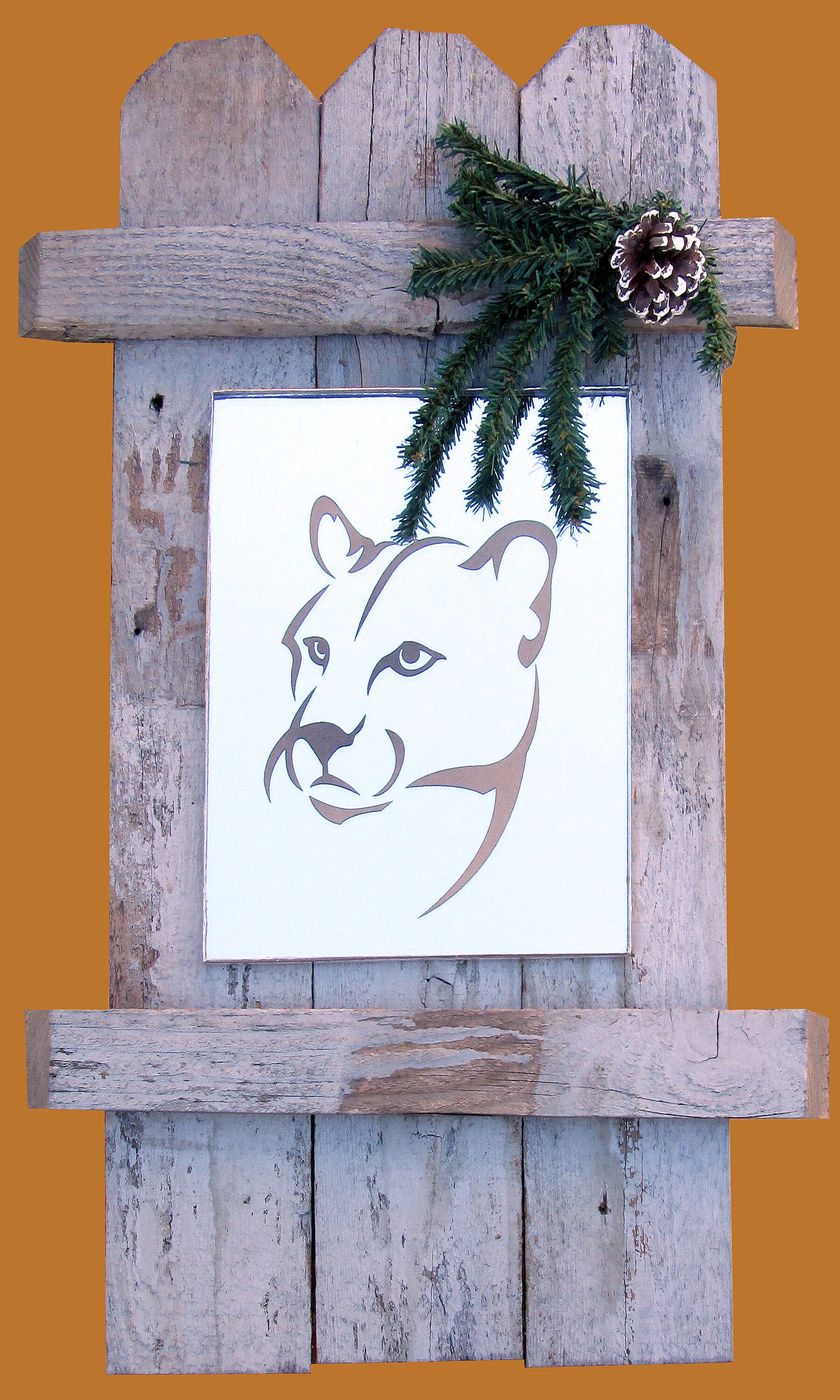 519 Mountain Lion on sandblasted mirror and painted. | Etsy