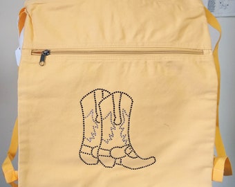 Yellow Cinch Bag with Rhinestone Cowgirl Boots