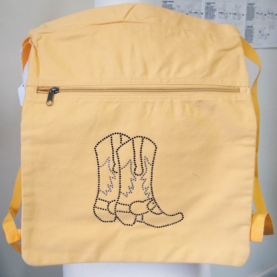 Yellow Cinch Bag with Rhinestone Cowgirl Boots