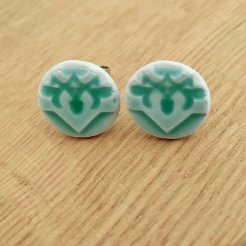 Colourful Earrings Schmuck Oriental Pattern Ohrstecker Small Polymer Clay Stud Earrings Boucles d/'oreilles 12mm Mint Green