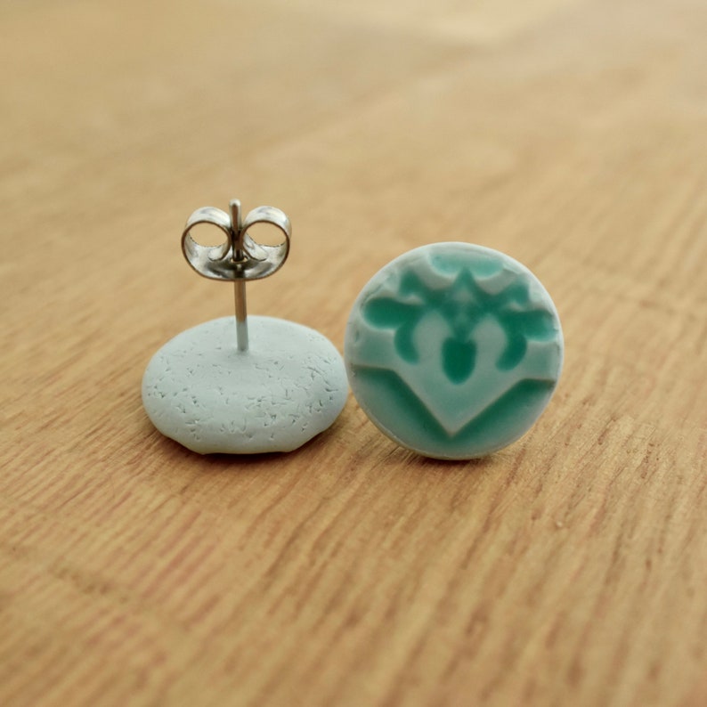 Colourful Earrings Schmuck Oriental Pattern Ohrstecker Small Polymer Clay Stud Earrings Boucles d/'oreilles 12mm Mint Green