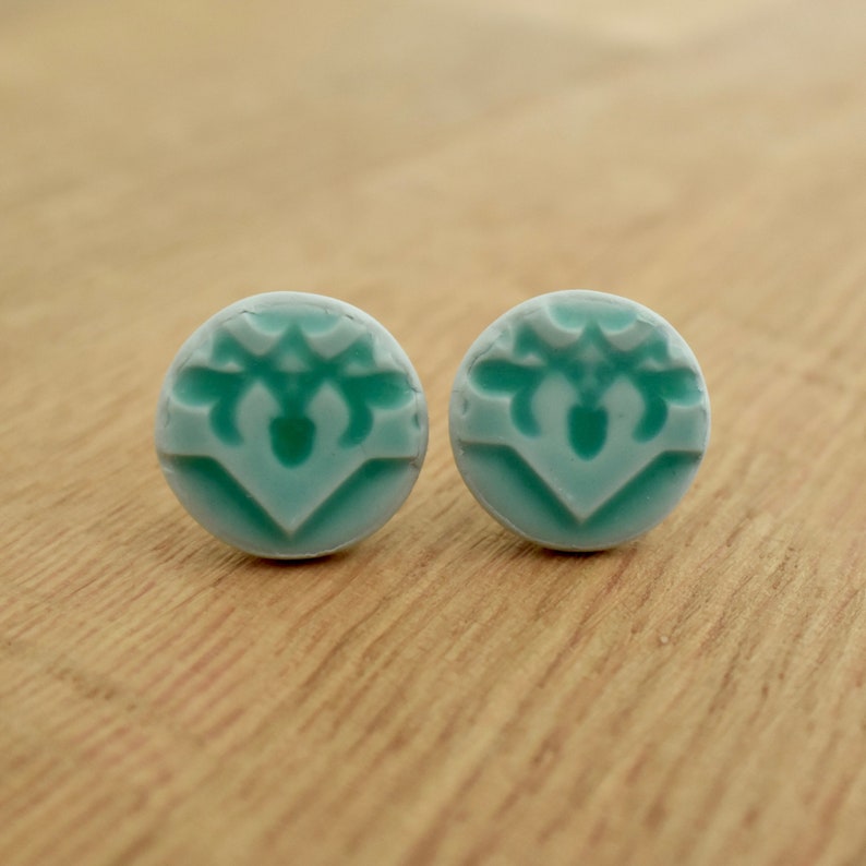 Colourful Earrings Schmuck Oriental Pattern Ohrstecker Small Polymer Clay Stud Earrings Boucles d/'oreilles 12mm Mint Green