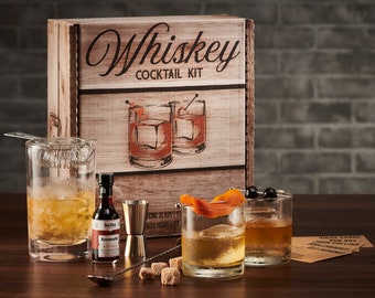 Cocktail Kit Whiskey Gift Set - Barware Set, Recipes and Aromatics Bitters to Mix a Classic Old Fashioned & More at Home