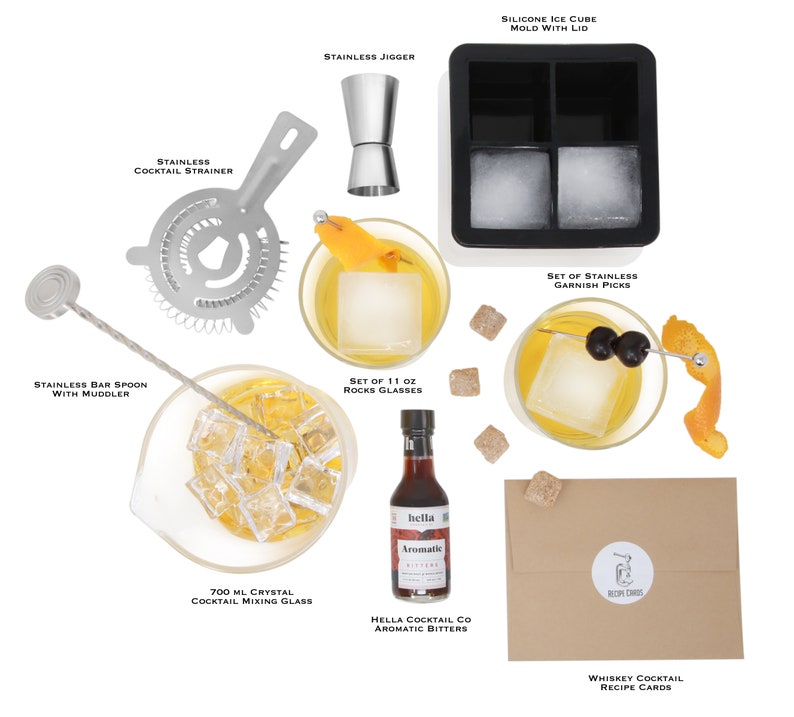 Cocktail Kit Whiskey Gift Set Barware Set, Recipes and Aromatics Bitters to Mix a Classic Old Fashioned & More at Home image 2