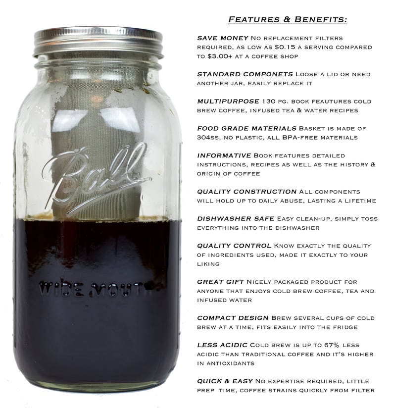 The COLD BREW INFUSER 2 Quart Cold Brew Ball Mason Jar Etsy