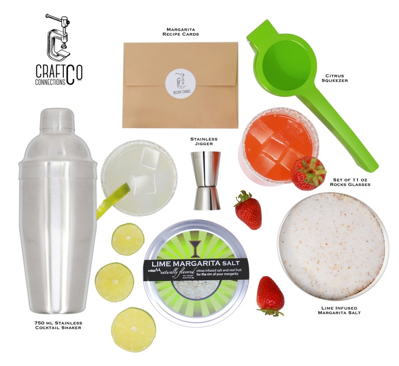 Cocktail Kit Margarita Gift Set Barware Set, Recipes and Rimming Salt to Craft Perfect Margaritas at Home image 3