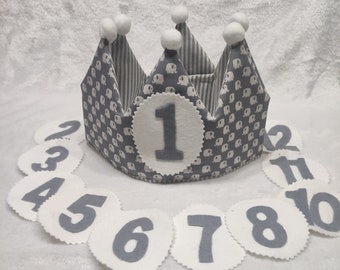 Fabric birthday crown, reversible, padded, adjustable, handmade.