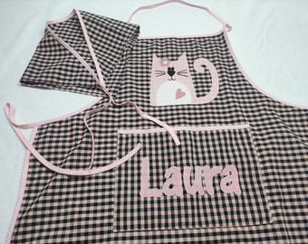 Personalized girl apron, farcell checkered fabric apron, waterproof lining, communion gift, personalized handmade gift.