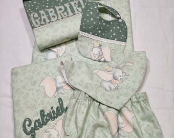 Handmade personalized baby pack, travel changing mat, wipes/diaper holder, bandana, bib, diaper cover panties,