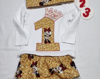 Baby birthday set, reversible fabric crown, personalized birthday t-shirt, lined diaper cover.