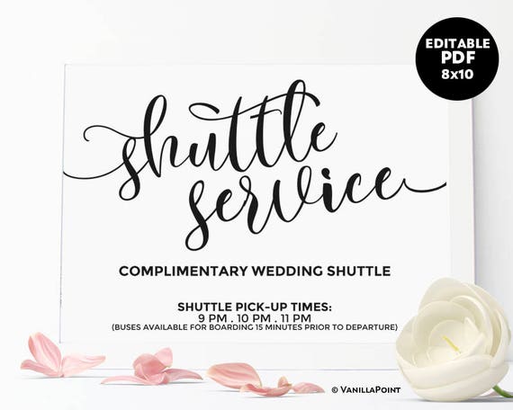 shuttle service sign wedding shuttle sign printable wedding etsy