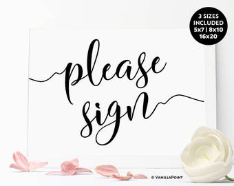 Please Sign, Printable Wedding Guest Book Sign, Printable Wedding Guestbook Sign, Wedding Reception Sign, Guest Book Alternative Sign Rustic