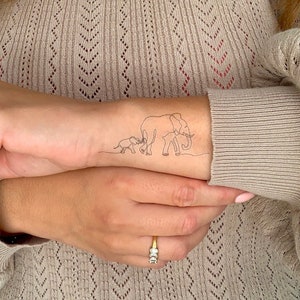 Mom elephant with baby/kid (set of 2) - Temporary Tattoo