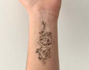 Quadratische Rose (2er-Set) – Temporäres Tattoo