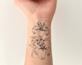 Doppelte Lilie (2er-Set) – Temporäre Tattoos