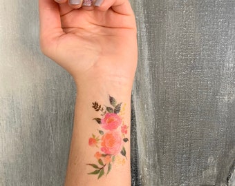 Floral Color d (set of 2) - Temporary Tattoo