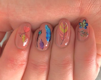 Nail Decals/Stickers - Colored Feathers