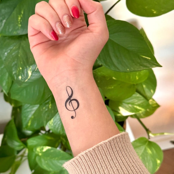 Clé de sol/Notes de musique (lot de 2) - Tatouage temporaire