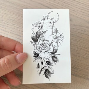 Cat Flower (set of 2) - Temporary Tattoo