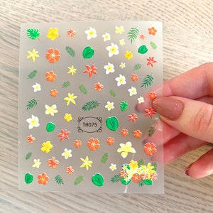 Nail Decals/Stickers - Yellow Orange Flowers and Leafs