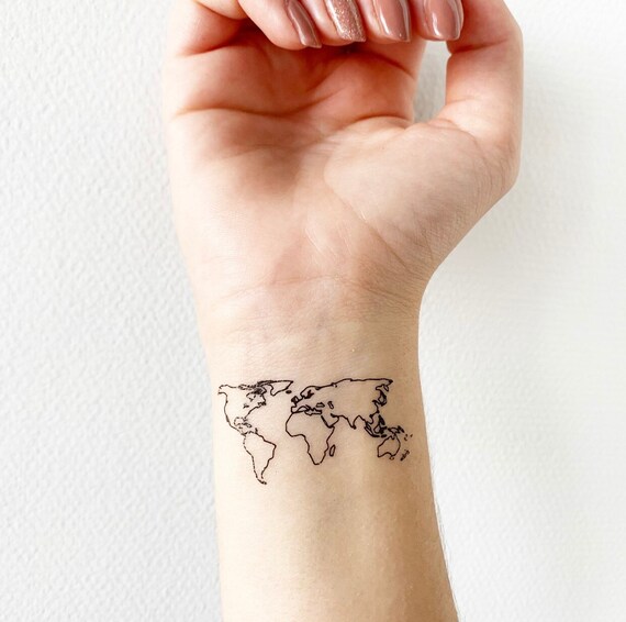 world tattoo on wrist