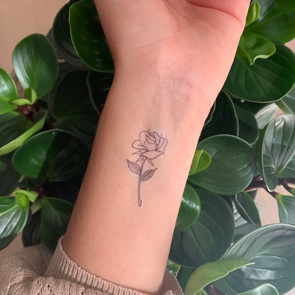 Rose with Stem (set of 2) - Temporary Tattoo