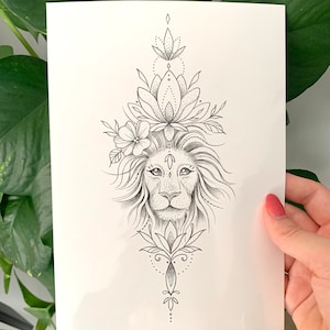 Lion Drawned - Temporary Tattoo (per 1 or set of 3)