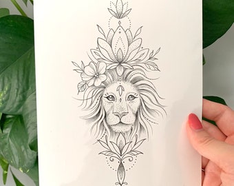 Lion Drawned - Temporary Tattoo (per 1 or set of 3)