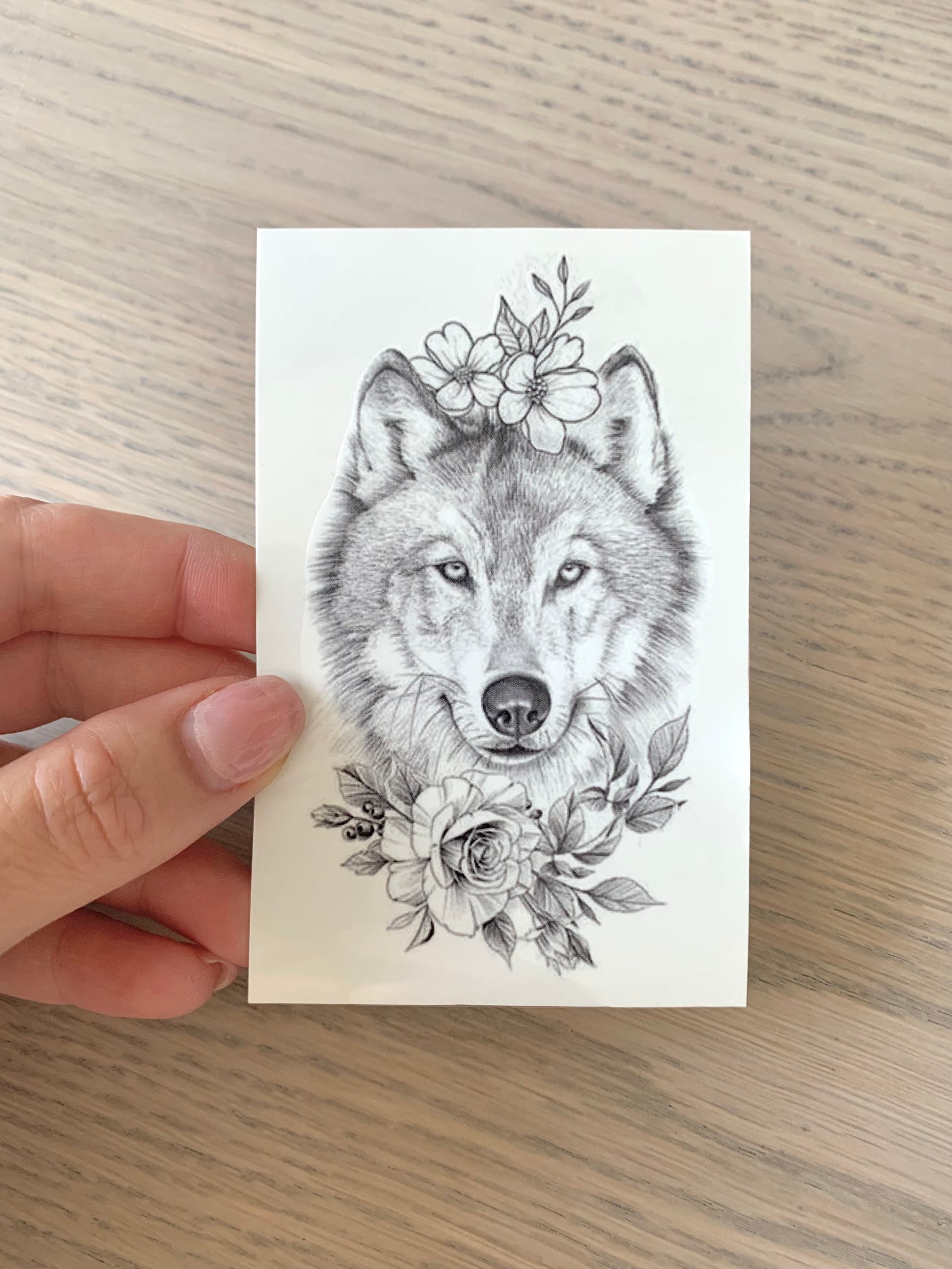 ArtStation  Blackwork wolf tattoo and flowers