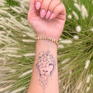 Lion Flower Small or Large (set of 2) - Temporary Tattoo