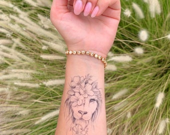 Lion Flower Small or Large (set of 2) - Temporary Tattoo