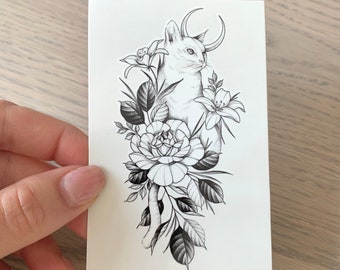 Cat Flower (set of 2) - Temporary Tattoo