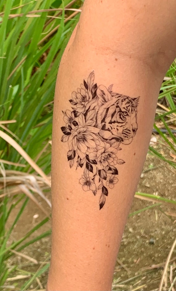 Buy Temporary Floral Tiger Tattoo With Butterfly Tattoos for Online in  India  Etsy