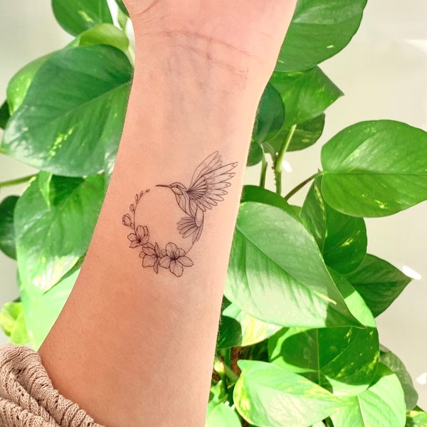 Bird Flower Circle (set of 2) - Temporary Tattoo