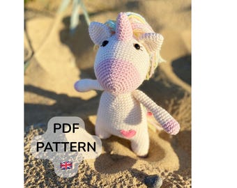 Patrón de unicornio a crochet, patrón de unicornio amigurumi, patrón de crochet en PDF, patrón de juguete de crochet fácil, lindo animal amigurumi