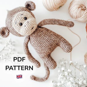 Patrón de mono a crochet, patrón de mono amigurumi, patrón de crochet en PDF, patrón de juguete de crochet fácil, lindo animal amigurumi