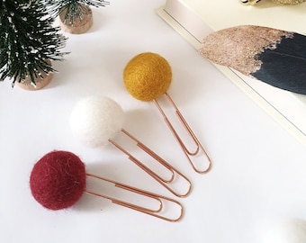 Papeterie de Noël - Trombones Merry Pom Pom - Signets boule de feutre