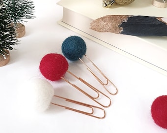 Papeterie de Noël - Pom Pom Paperclips - Marque-page Boule en feutre