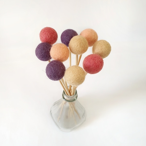 Plum Pom Pom Flowers, Felt Ball Bouquet Room Decor