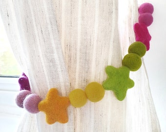 Bright Star Curtain Felt Ball Pom Pom Tie Backs, Holdbacks