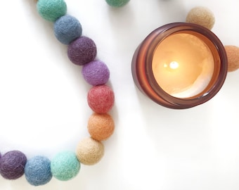 Vintage Pastel Rainbow Pom Pom Garland - Felt Ball Nursery Decor
