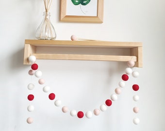 Christmas Decor - Red and Blush Pom Pom Garland - Felt Ball Nursery Decor