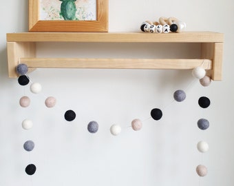 Bedroom Decor - Monochrome Pom Pom Felt Ball Garland - Nursery Decor