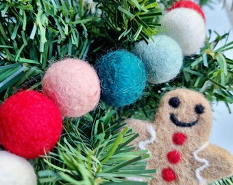 Décoration de Noël - Guirlande Pom Pom Rouge et Bleu - Guirlande Boules en Feutre