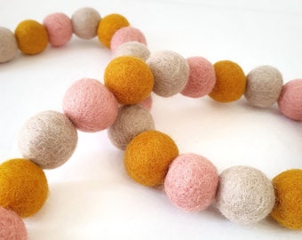 Vintage Rainbow Pink Pom Pom Garland - Felt Ball Nursery Decor