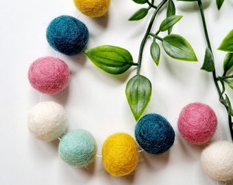 Bedroom Decor - Boho Rainbow Pom Pom Garland - Felt Ball Garland - Nursery Decor